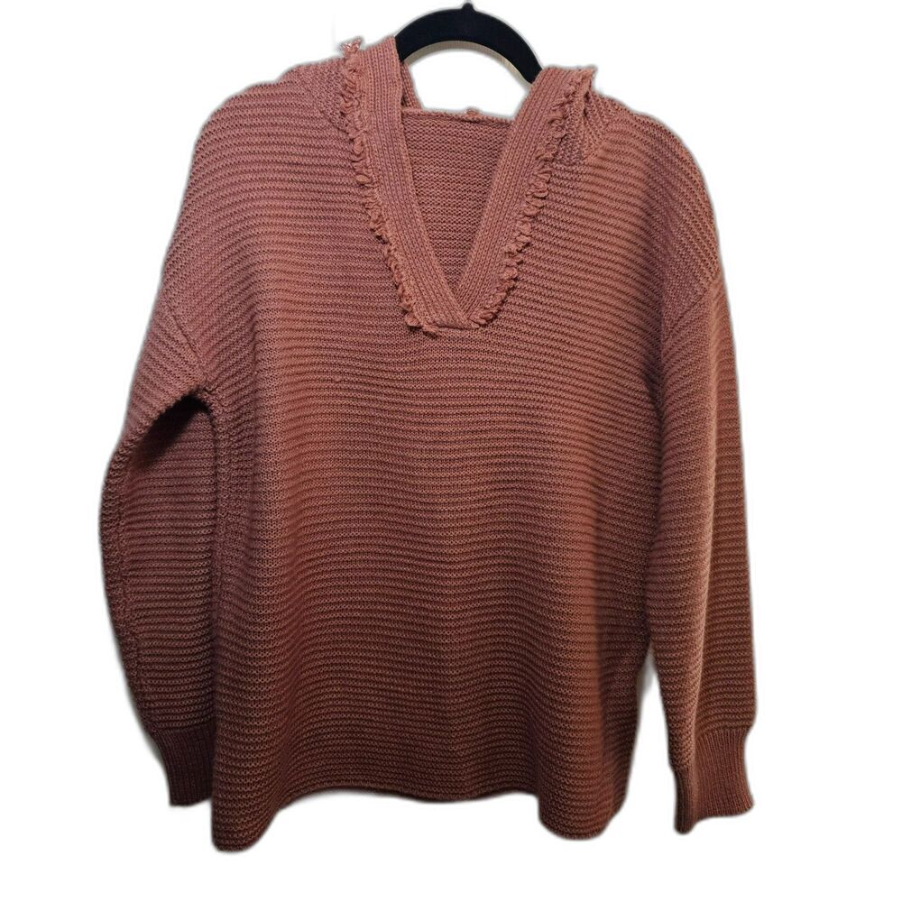 Women's Off Pink Knit Hooded Sweater Small grunge, hippie, country